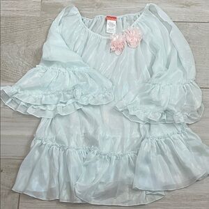 Kate Mack Light Blue Ruffled Swim Coverup with Pink Flowers